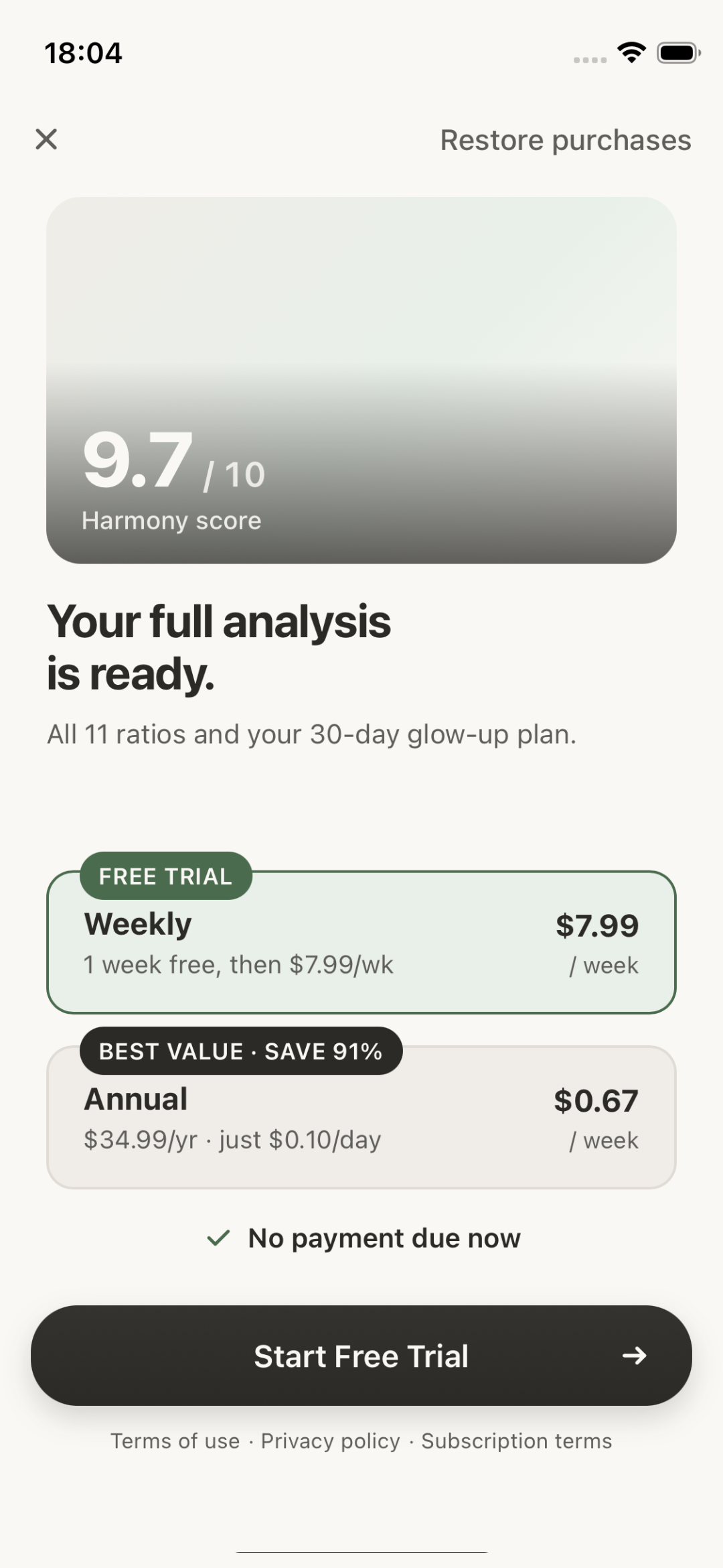 GLOWD subscription options shown inside the iPhone app